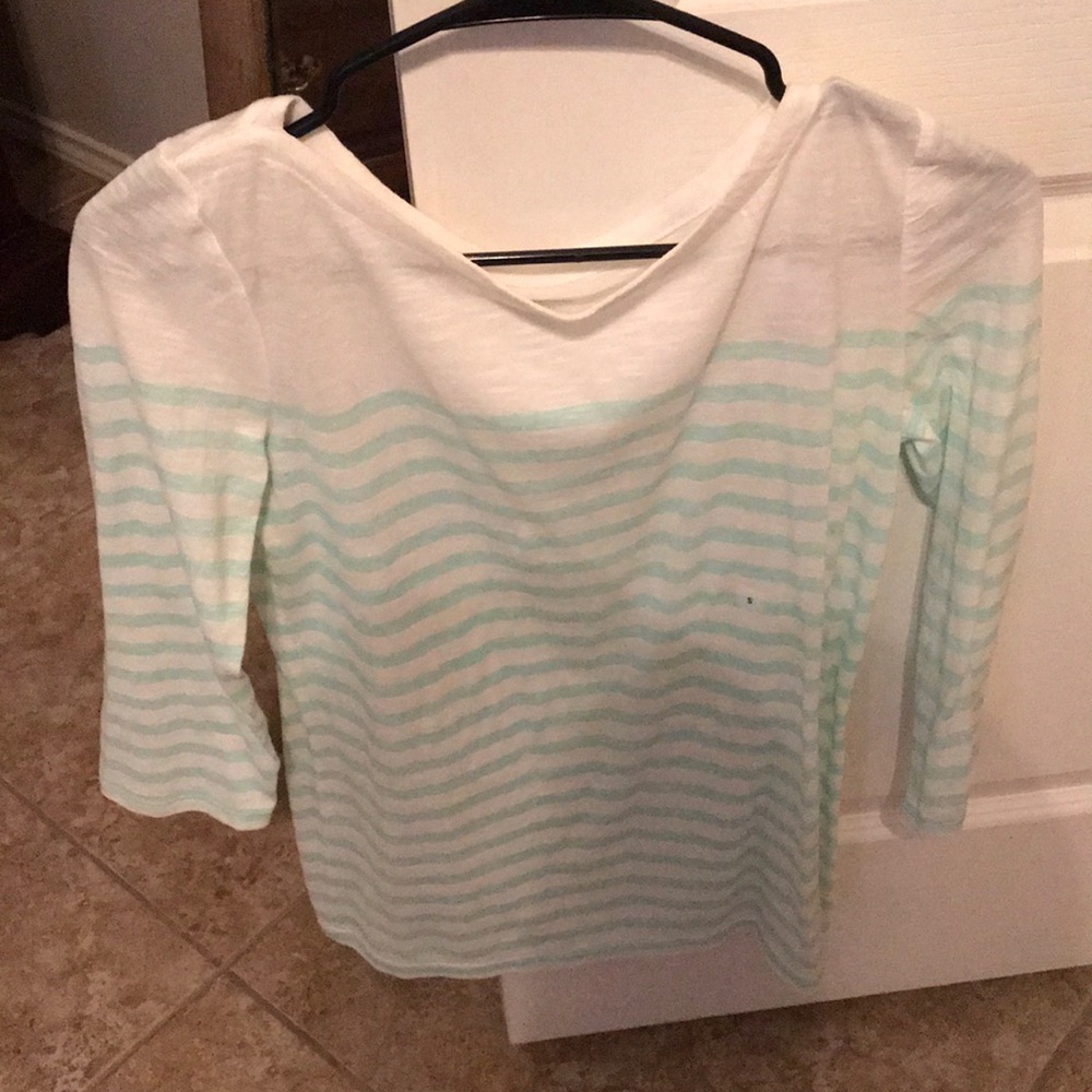 Loft 3/4 sleeve top, white and aqua